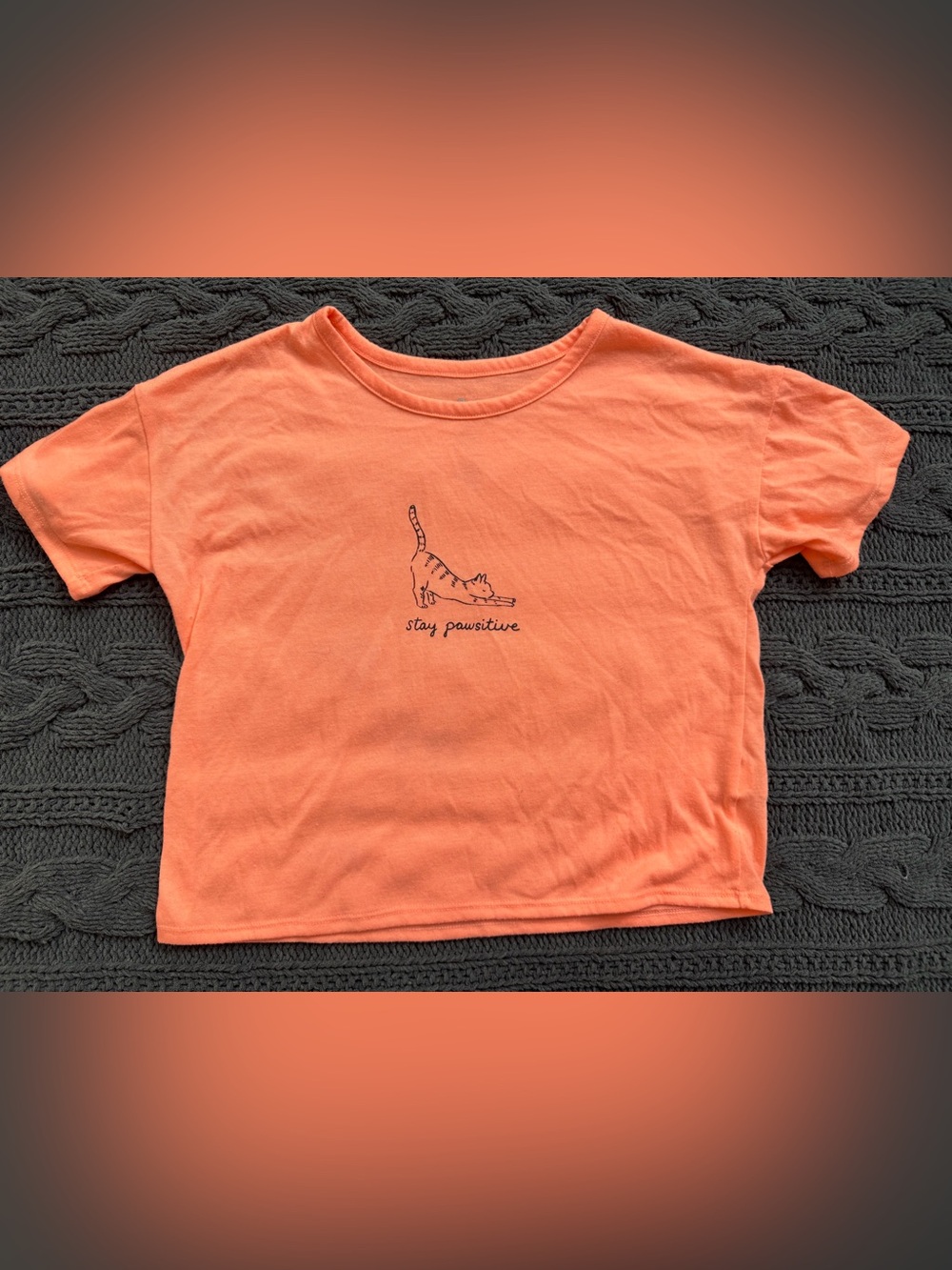 SO Coral Kids T-Shirt "stay pawsitive" Cat Graphic, Girls, Size 14, T-Shirt